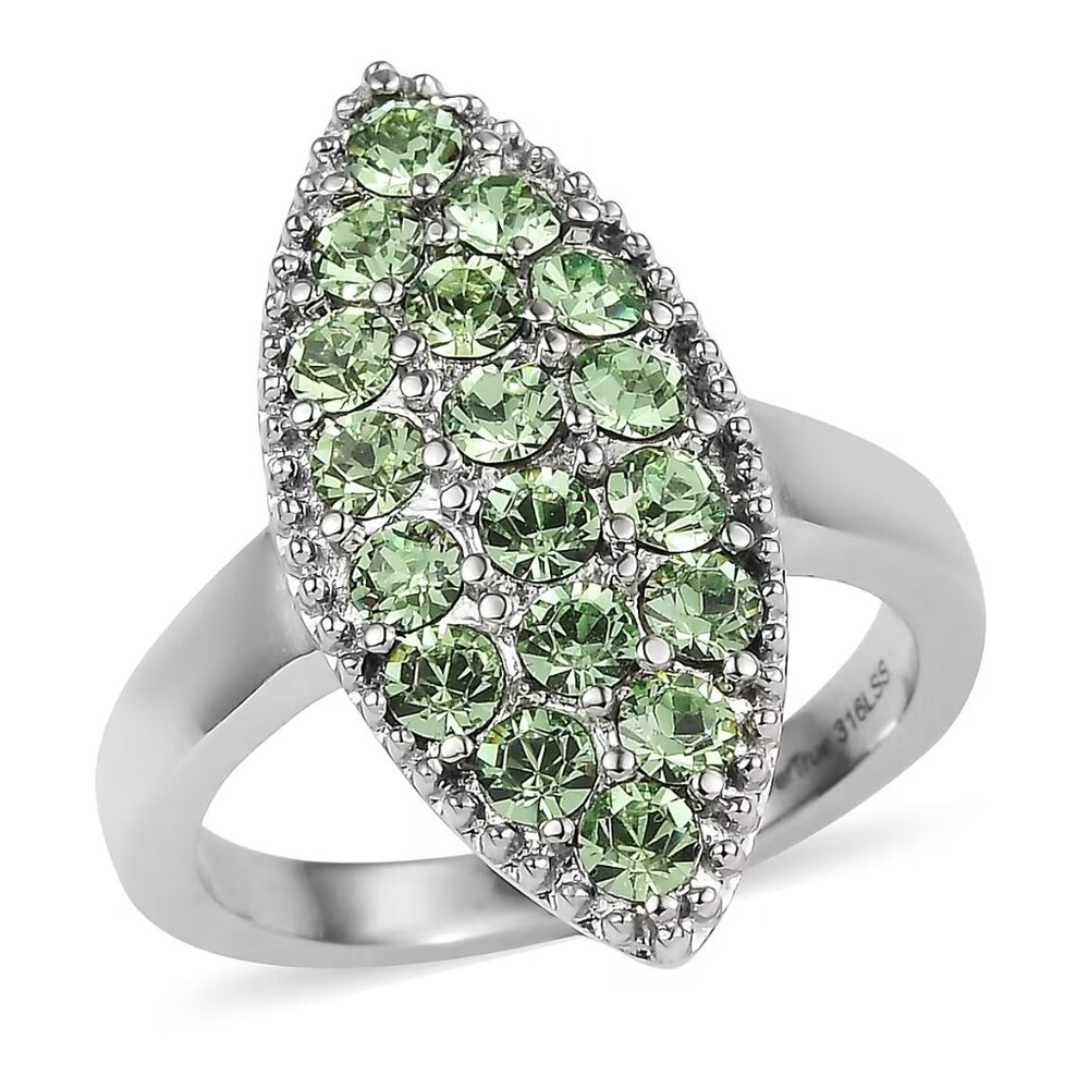 NEW - Light Green Color Swarovski Crystal Celestial Ring in Stainless Steel S7